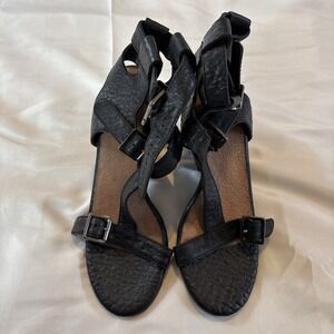 Seychelles Womens Gladiator Leather Heeled Size 7.5‎ Black Wedge